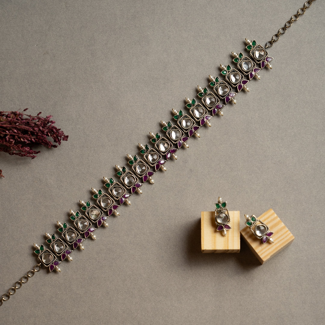 NADD FAUX SILVER BIJOUX PREMIUM AND EXCLUSIVE SEMI HANDMADE CARVING NECKLACE WITH EARRINGS NL134