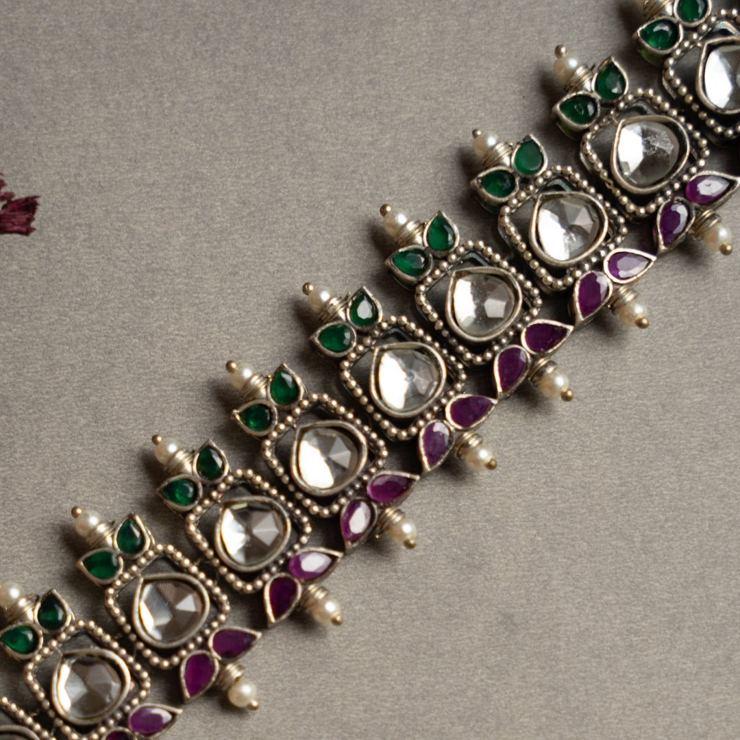 NADD FAUX SILVER BIJOUX PREMIUM AND EXCLUSIVE SEMI HANDMADE CARVING NECKLACE WITH EARRINGS NL134