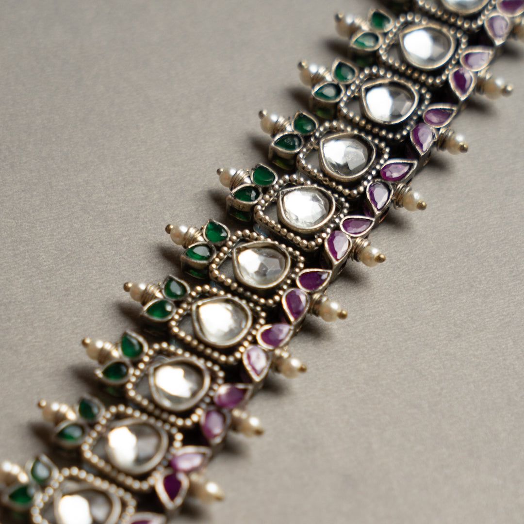 NADD FAUX SILVER BIJOUX PREMIUM AND EXCLUSIVE SEMI HANDMADE CARVING NECKLACE WITH EARRINGS NL134