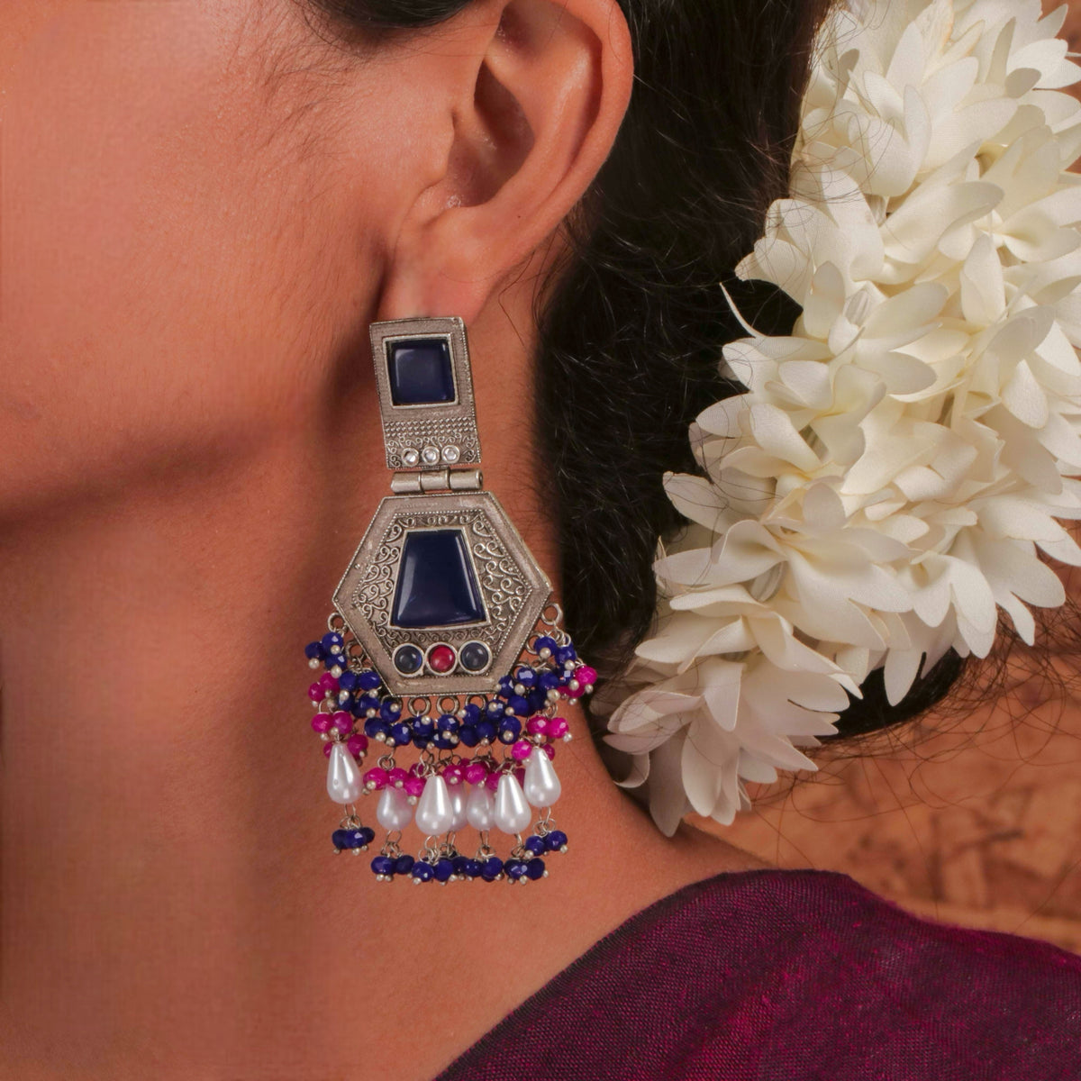 TWIN TIRE MONALISA STONE  SEMI-HANDMADE  EARRINGS ER39