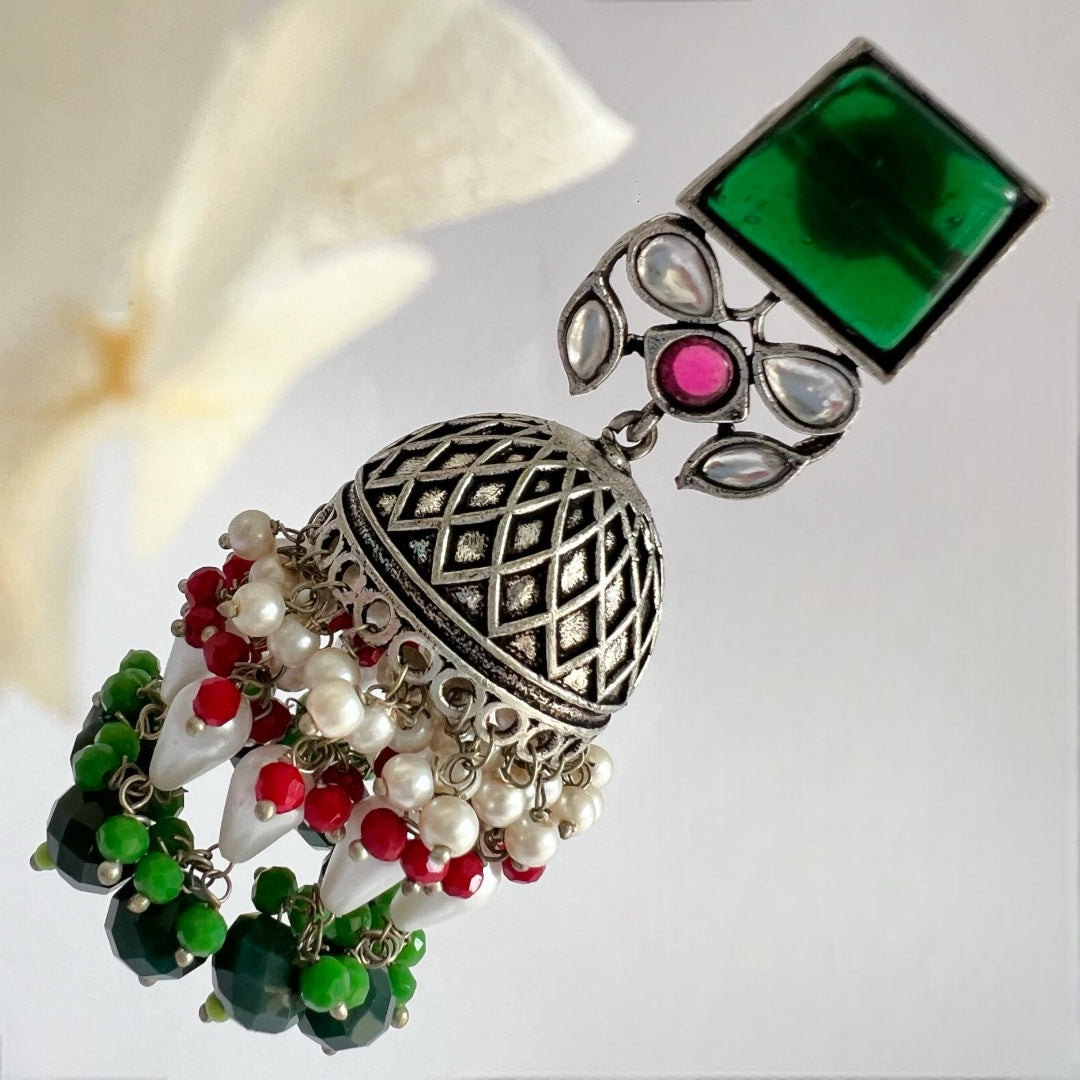 CUBIC CHARISMA SQUARE MONALISA STONE  SEMI-HANDMADE JHUMKA ER50