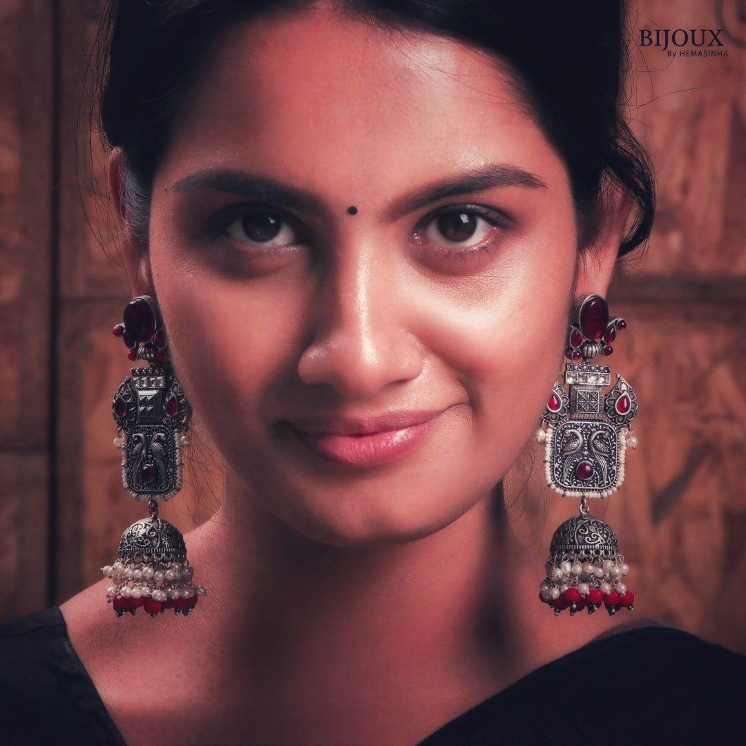 ANTIQUE ELEGANCE OXIDIZED SEMI HANDMADE JHUMKAS ER58