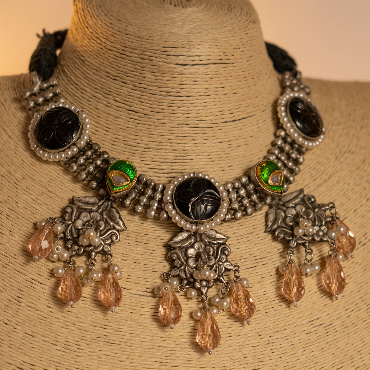 RIYA SILVER LOOKALIKE SEMI HANDMADE BIJOUX EXCLUSIVE MALA/ NECKPIECE ML04