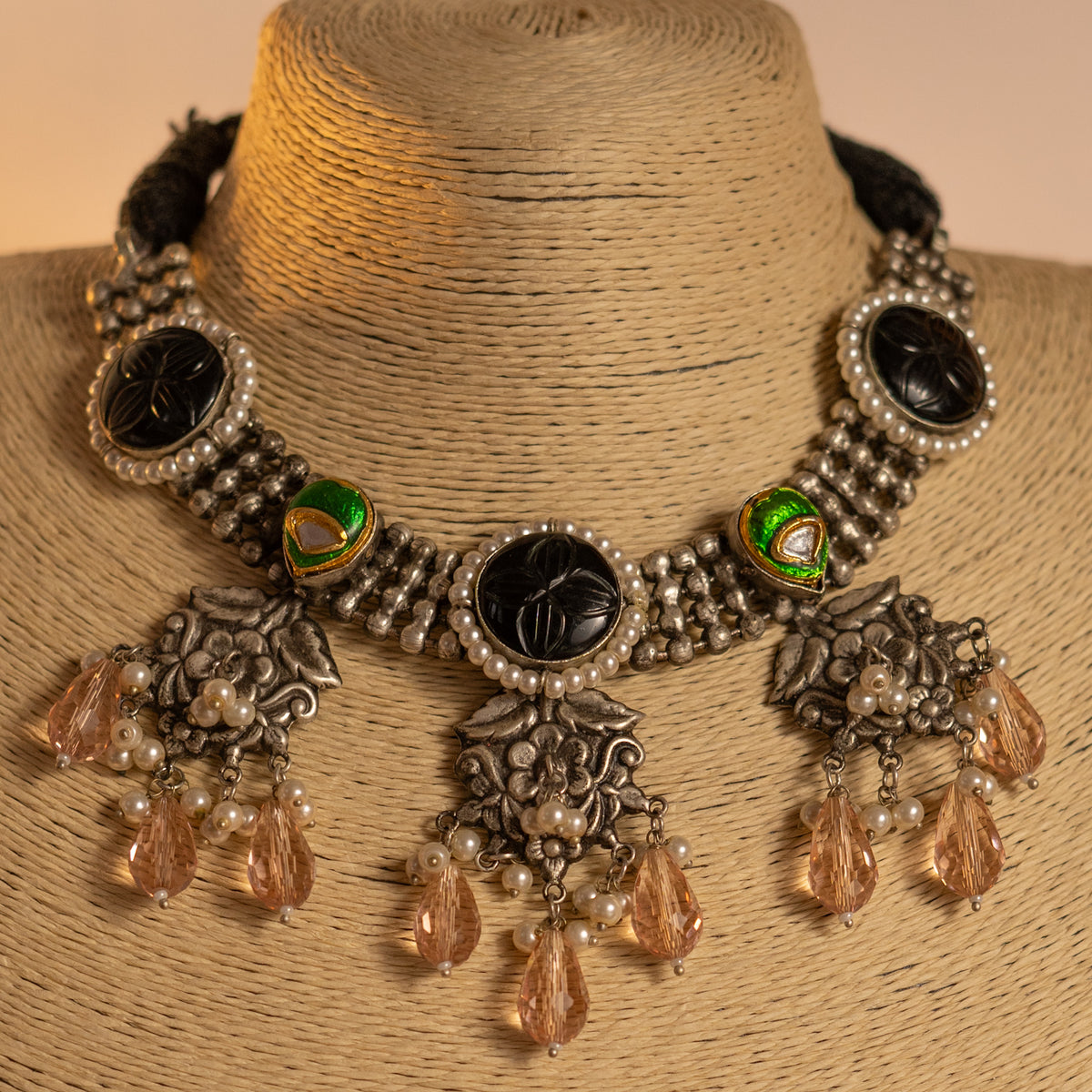 RIYA SILVER LOOKALIKE SEMI HANDMADE BIJOUX EXCLUSIVE MALA/ NECKPIECE ML04