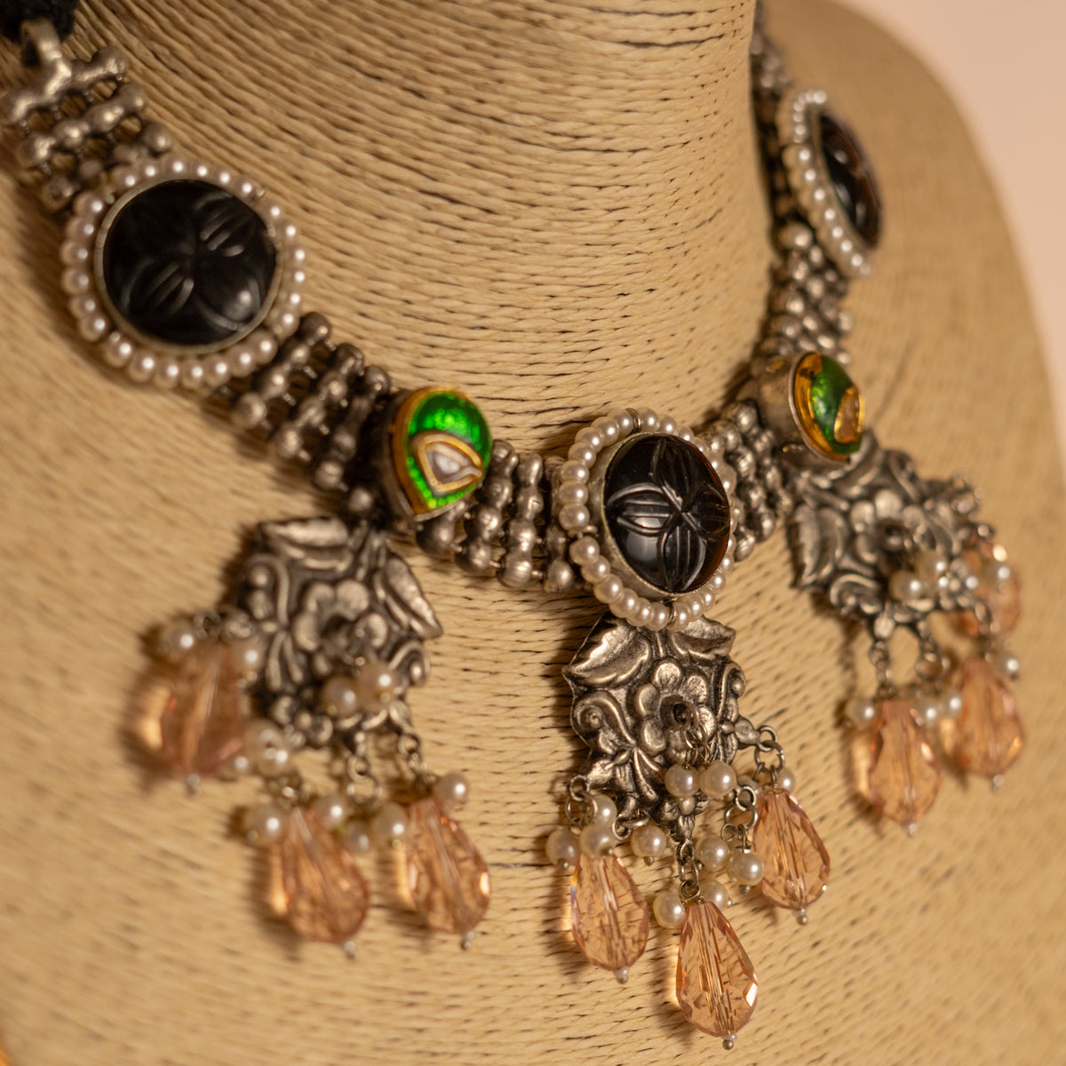 RIYA SILVER LOOKALIKE SEMI HANDMADE BIJOUX EXCLUSIVE MALA/ NECKPIECE ML04