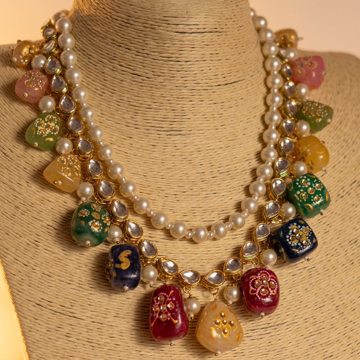 MICHELLA KUNDAN AND NATURAL STONE HAND PAINTED AND HANDMADE MALA ML02