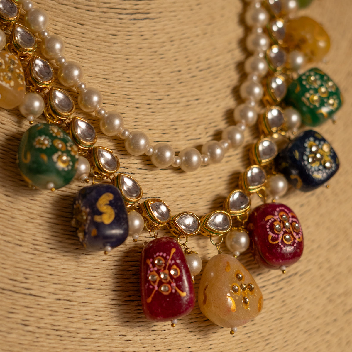 MICHELLA KUNDAN AND NATURAL STONE HAND PAINTED AND HANDMADE MALA ML02