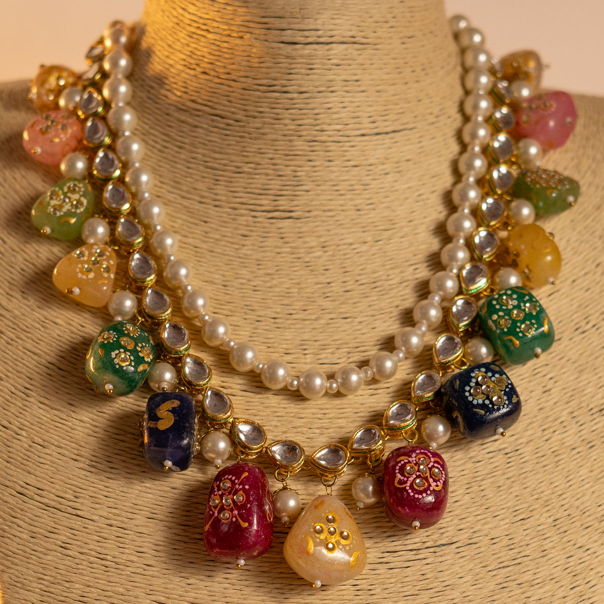 MICHELLA KUNDAN AND NATURAL STONE HAND PAINTED AND HANDMADE MALA ML02