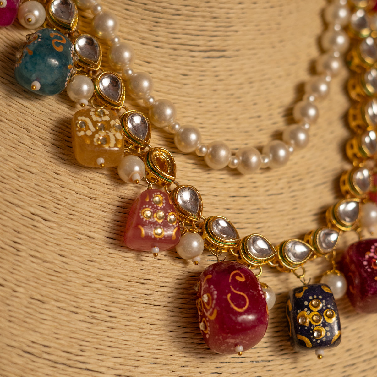 MICHELLA KUNDAN AND NATURAL STONE HAND PAINTED AND HANDMADE MALA ML02