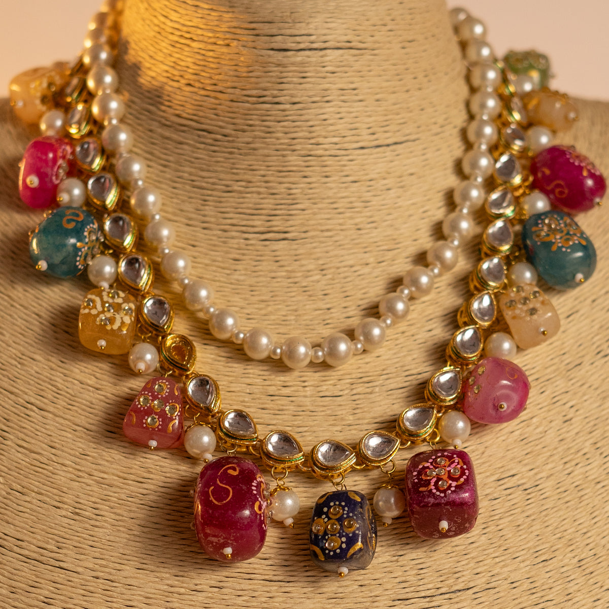 MICHELLA KUNDAN AND NATURAL STONE HAND PAINTED AND HANDMADE MALA ML02