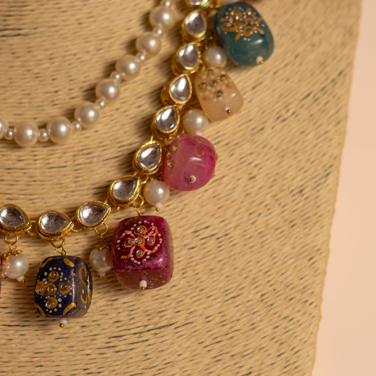 MICHELLA KUNDAN AND NATURAL STONE HAND PAINTED AND HANDMADE MALA ML02