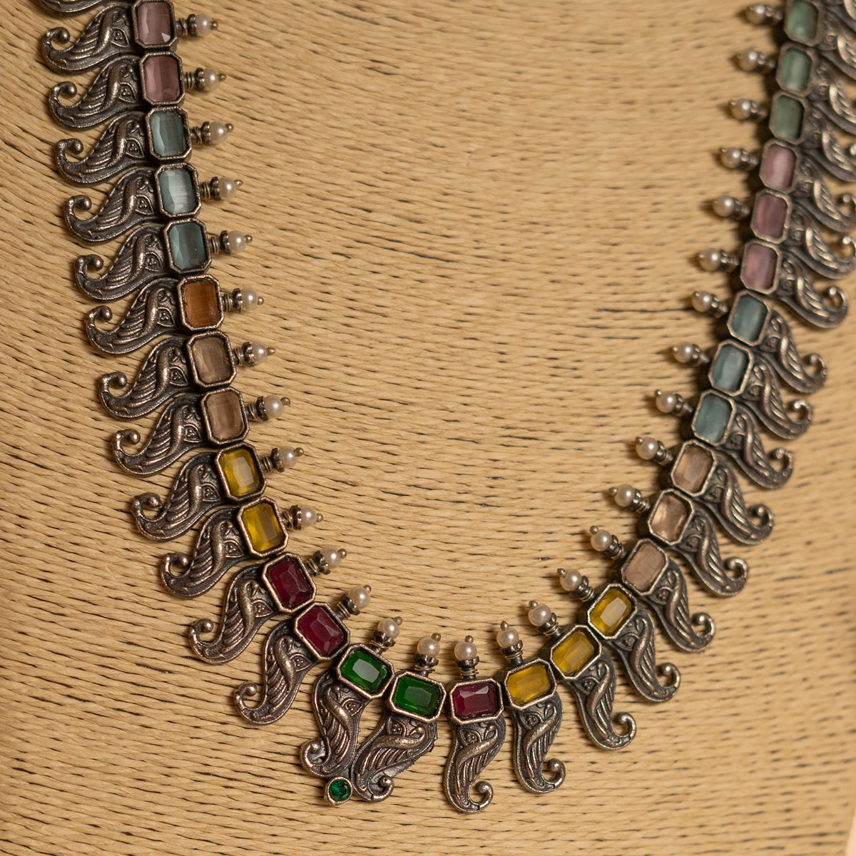 RADHANIA SILVER LOOK ALIKE ANTIQUE MALA WITH EARRINGS ML17