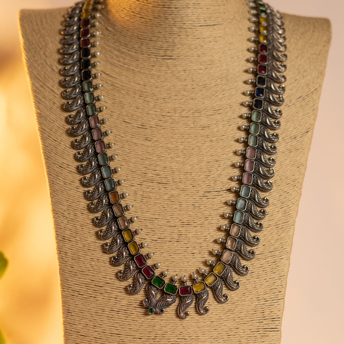 RADHANIA SILVER LOOK ALIKE ANTIQUE MALA WITH EARRINGS ML17