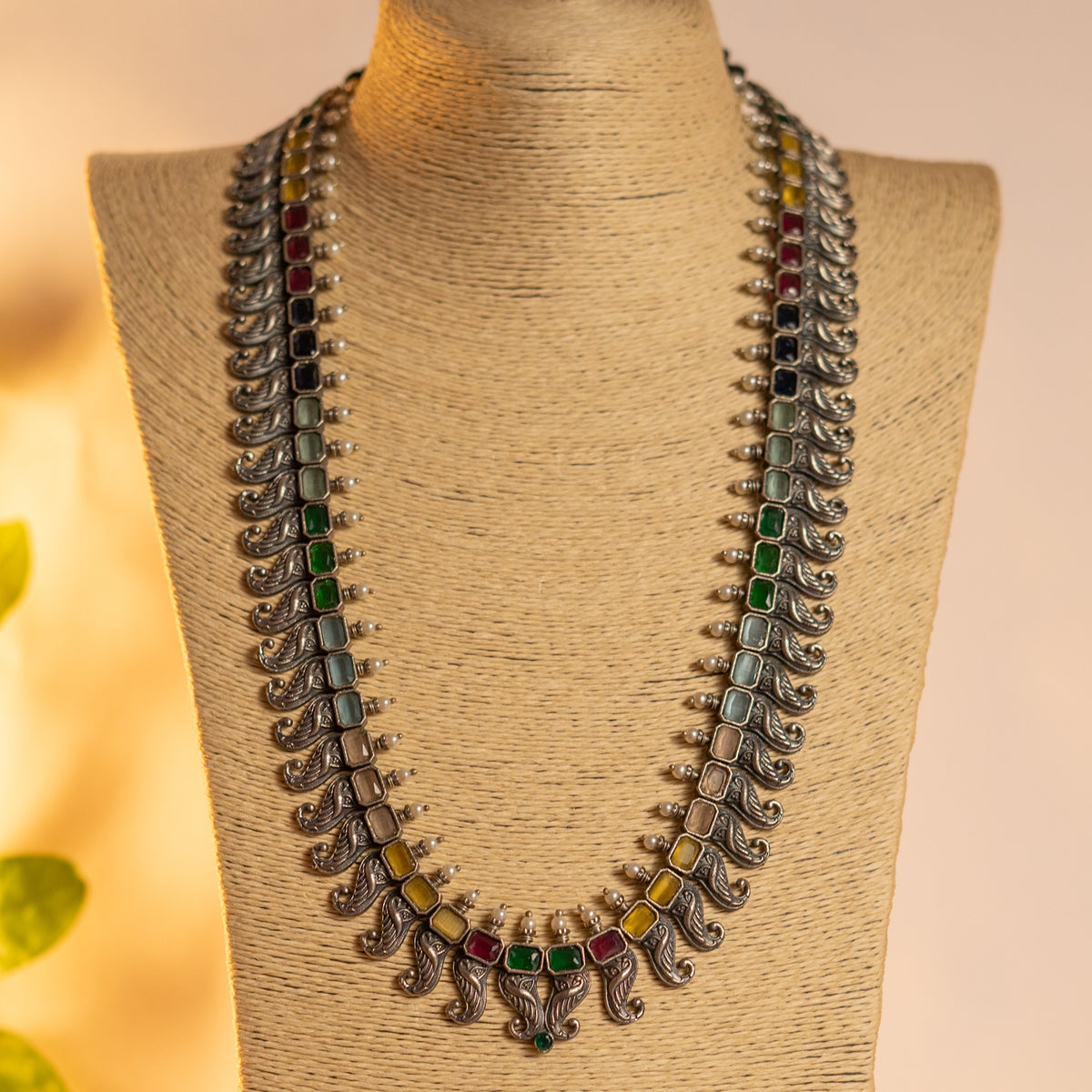 RADHANIA SILVER LOOK ALIKE ANTIQUE MALA WITH EARRINGS ML17