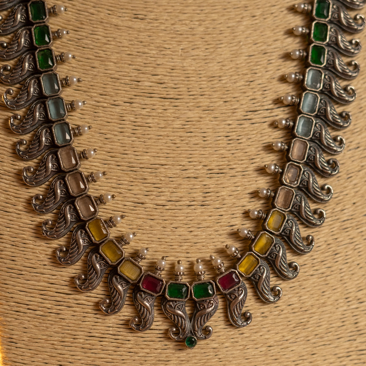 RADHANIA SILVER LOOK ALIKE ANTIQUE MALA WITH EARRINGS ML17