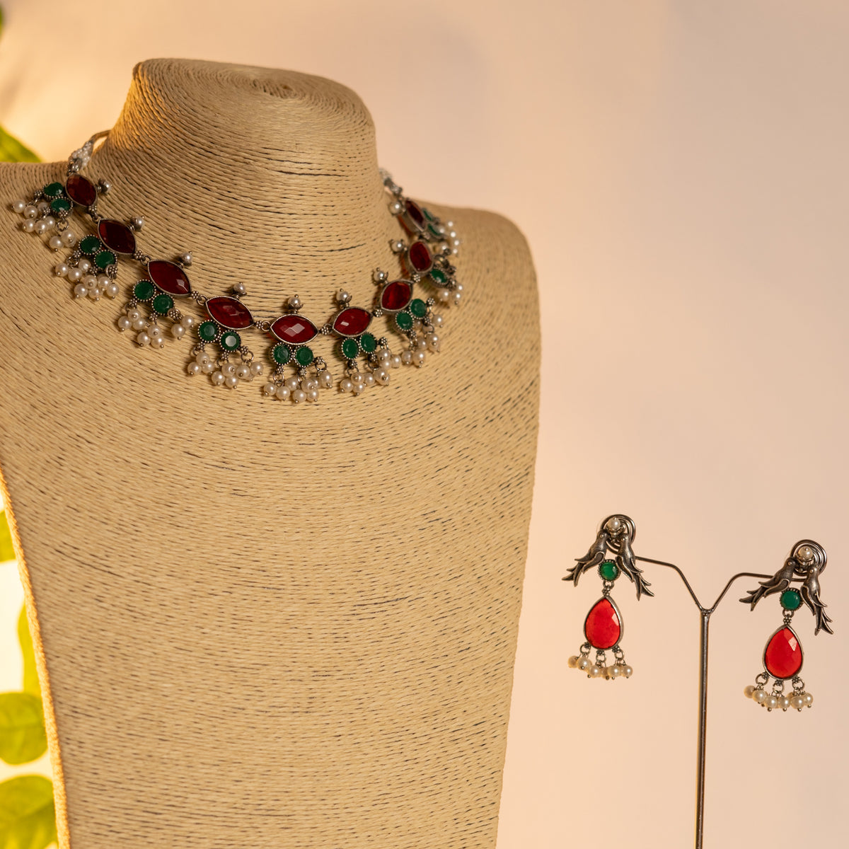 VINASHI FAUX SILVER BIJOUX PREMIUM AND EXCLUSIVE SEMI HANDMADE NECKLACE WITH EARRINGS NL215