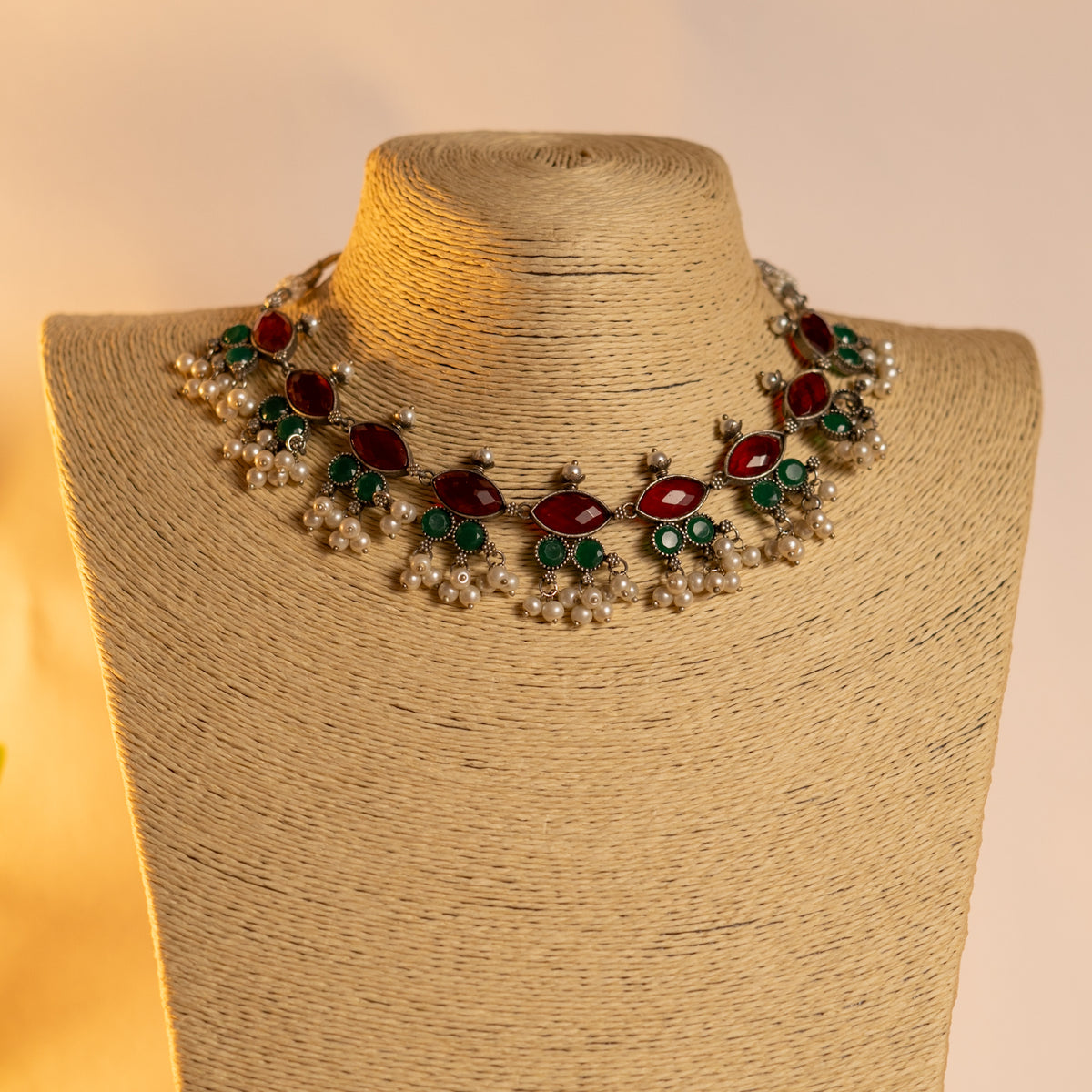 VINASHI FAUX SILVER BIJOUX PREMIUM AND EXCLUSIVE SEMI HANDMADE NECKLACE WITH EARRINGS NL215