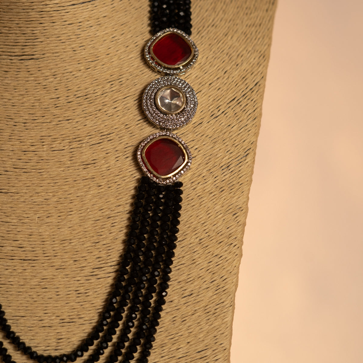 CRYSTA CRYSTAL MONALISA STONE AND AD STONE MALA WITH EARRINGS ML15