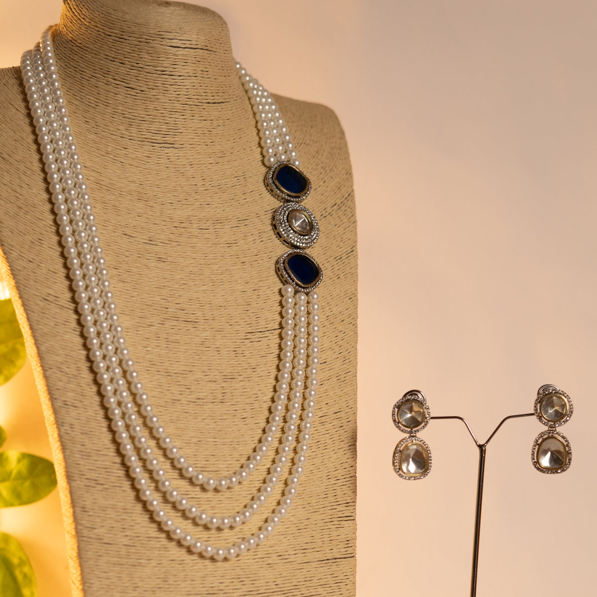 SIRENE PEARL MONALISA STONE AND AD STONE MALA WITH EARRINGS ML14