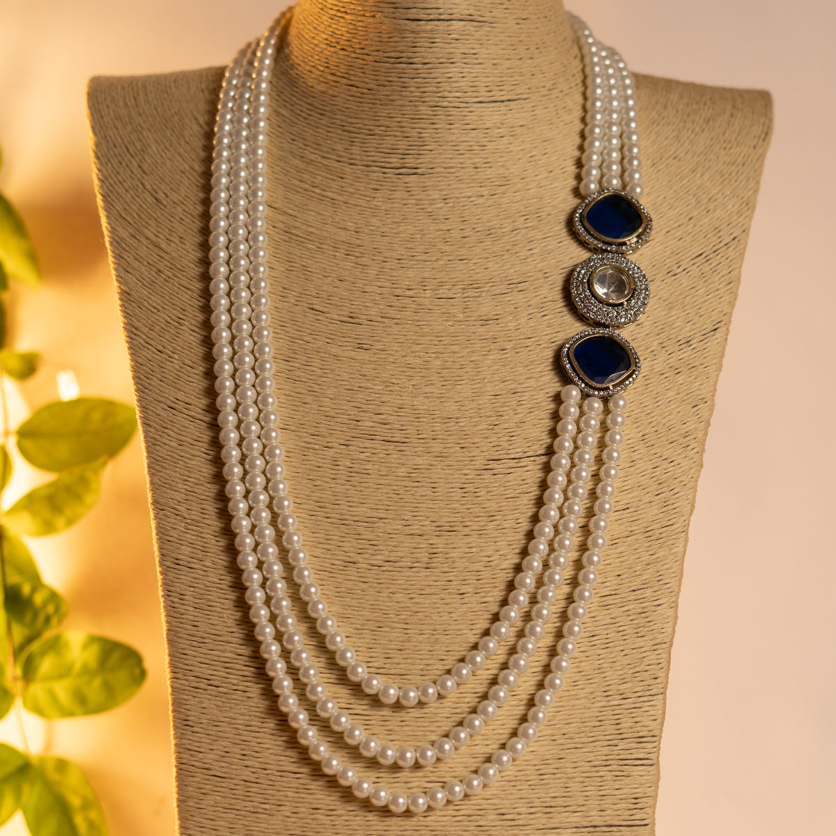 SIRENE PEARL MONALISA STONE AND AD STONE MALA WITH EARRINGS ML14