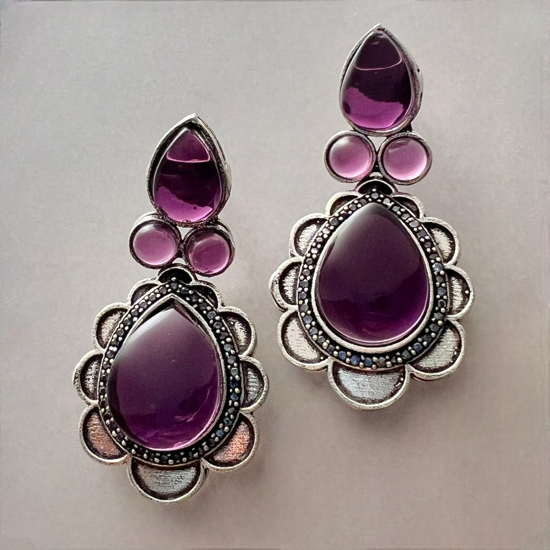 PETAL CRESENT SEMI HANDMADE  OXIDISED EARRING ER137