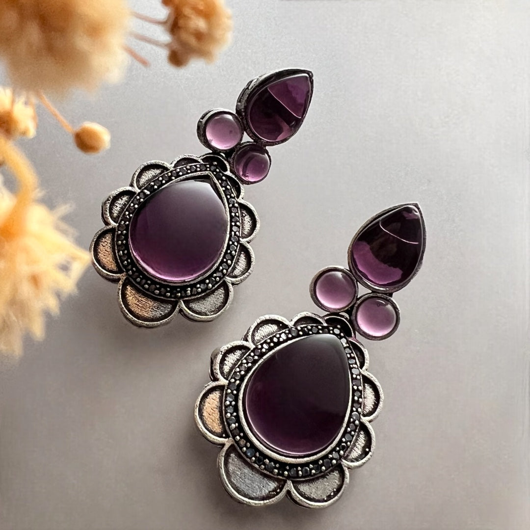 PETAL CRESENT SEMI HANDMADE  OXIDISED EARRING ER137