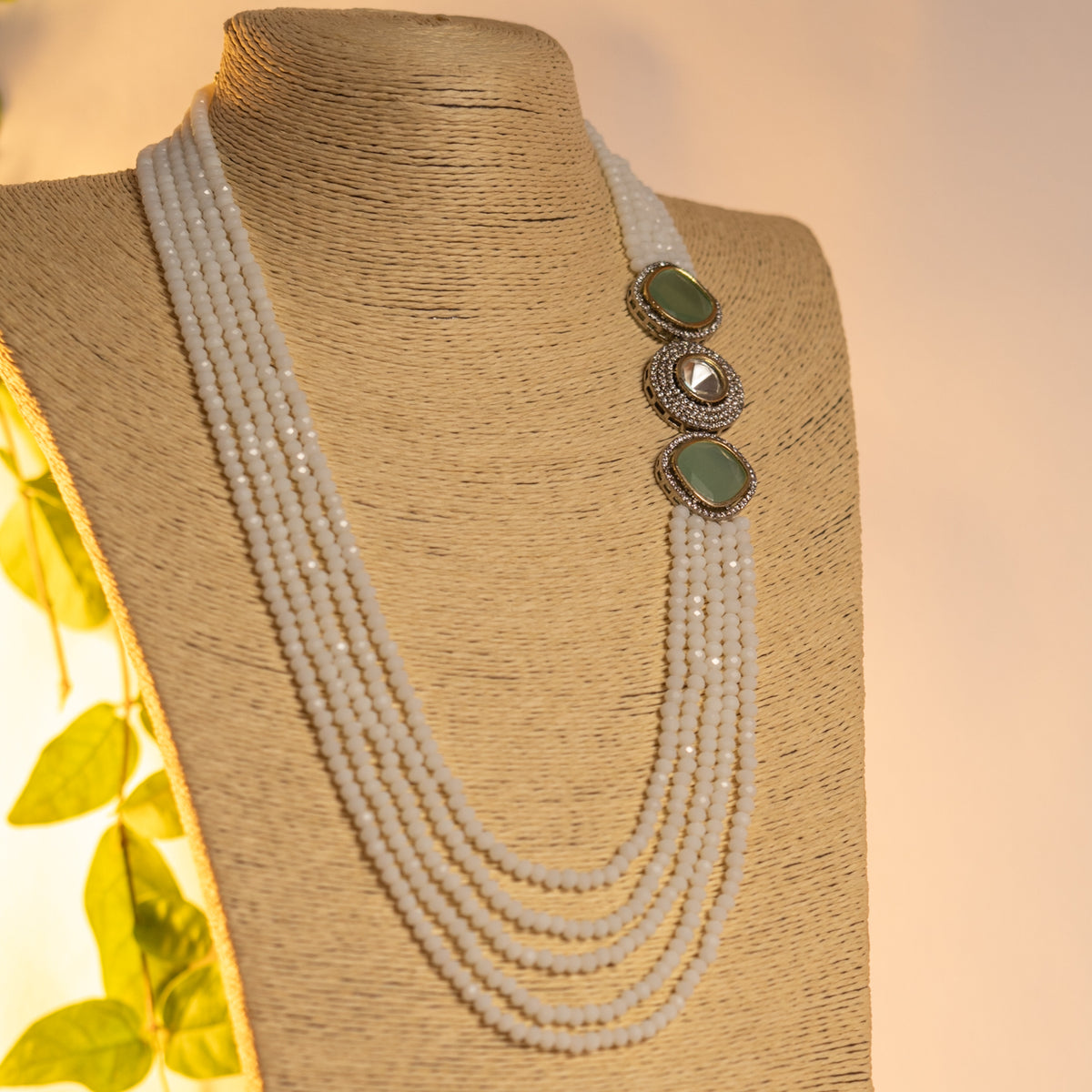 CRYSTA CRYSTAL MONALISA STONE AND AD STONE MALA WITH EARRINGS ML15