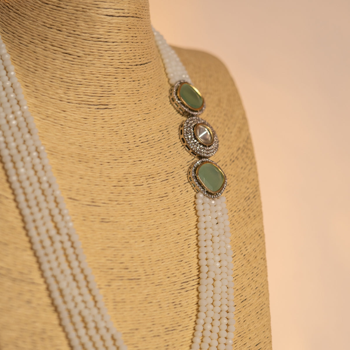 CRYSTA CRYSTAL MONALISA STONE AND AD STONE MALA WITH EARRINGS ML15