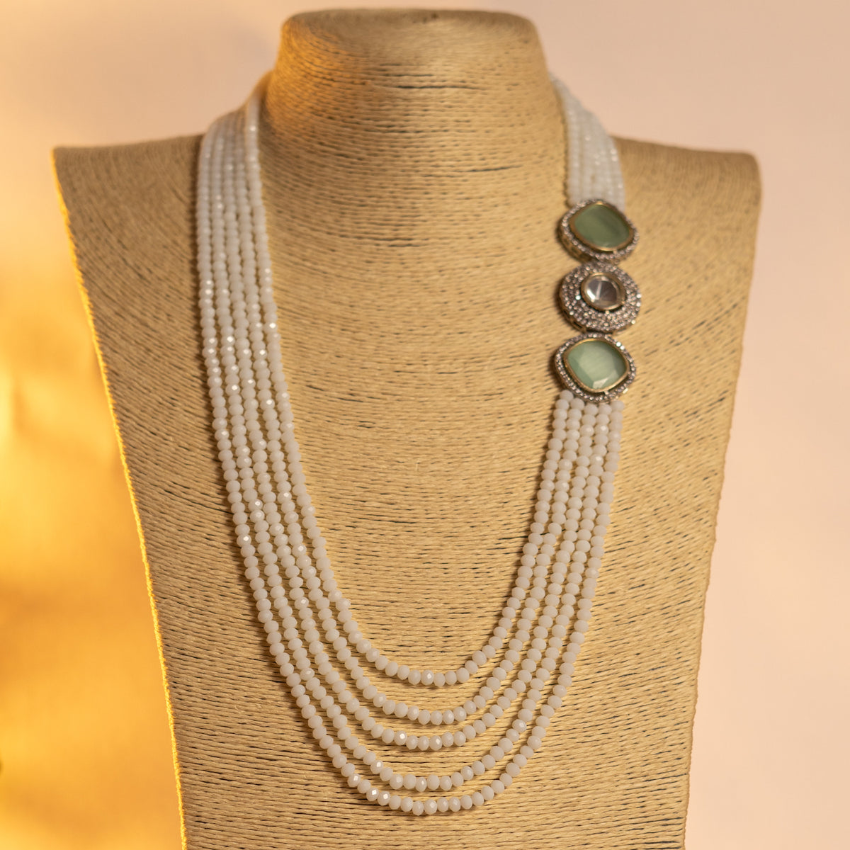 CRYSTA CRYSTAL MONALISA STONE AND AD STONE MALA WITH EARRINGS ML15