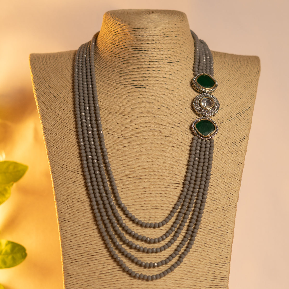 CRYSTA CRYSTAL MONALISA STONE AND AD STONE MALA WITH EARRINGS ML15