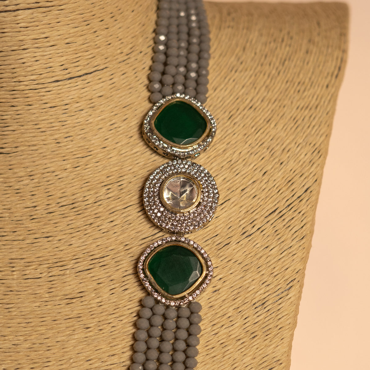 CRYSTA CRYSTAL MONALISA STONE AND AD STONE MALA WITH EARRINGS ML15