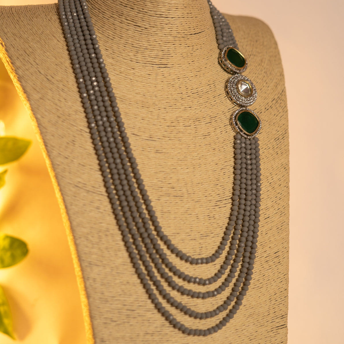 CRYSTA CRYSTAL MONALISA STONE AND AD STONE MALA WITH EARRINGS ML15