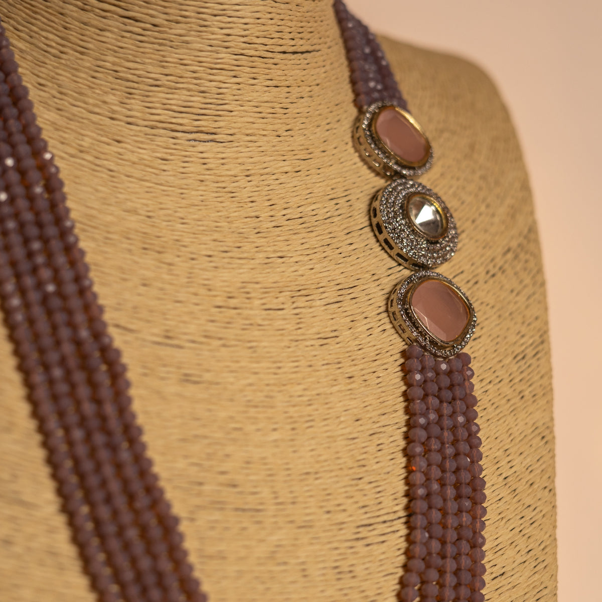 CRYSTA CRYSTAL MONALISA STONE AND AD STONE MALA WITH EARRINGS ML15