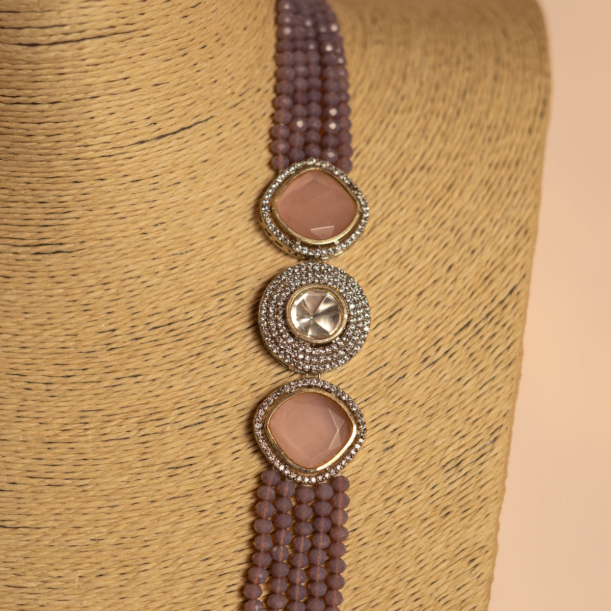 CRYSTA CRYSTAL MONALISA STONE AND AD STONE MALA WITH EARRINGS ML15