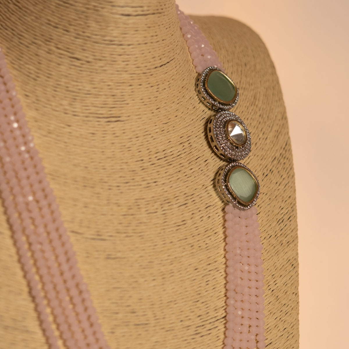 CRYSTA CRYSTAL MONALISA STONE AND AD STONE MALA WITH EARRINGS ML15