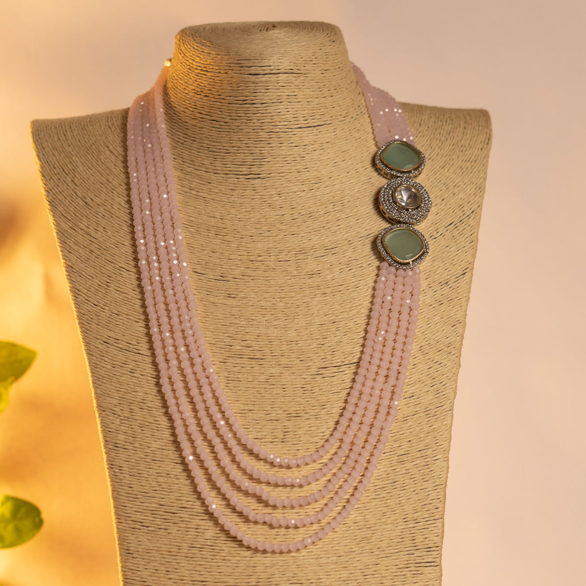 CRYSTA CRYSTAL MONALISA STONE AND AD STONE MALA WITH EARRINGS ML15