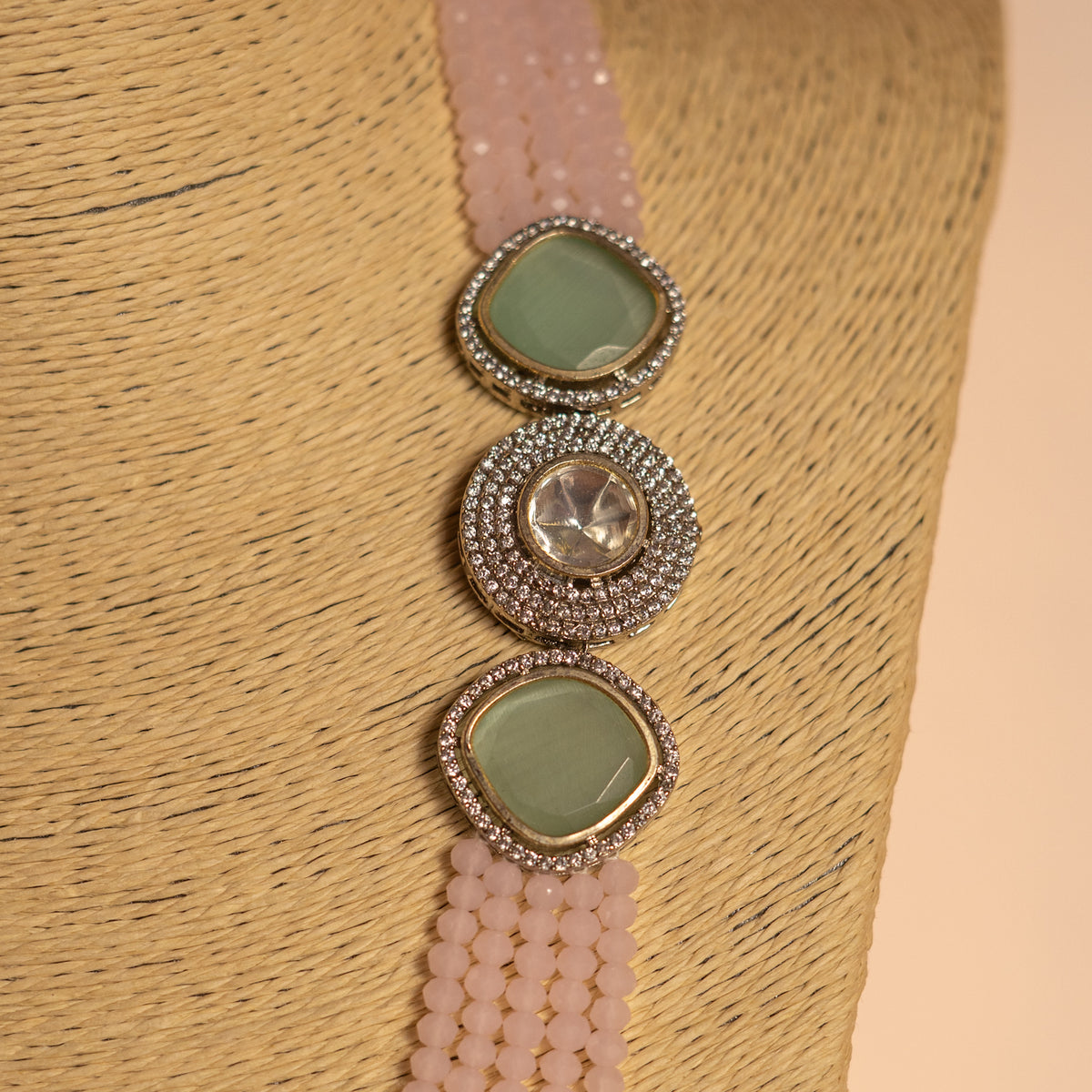 CRYSTA CRYSTAL MONALISA STONE AND AD STONE MALA WITH EARRINGS ML15