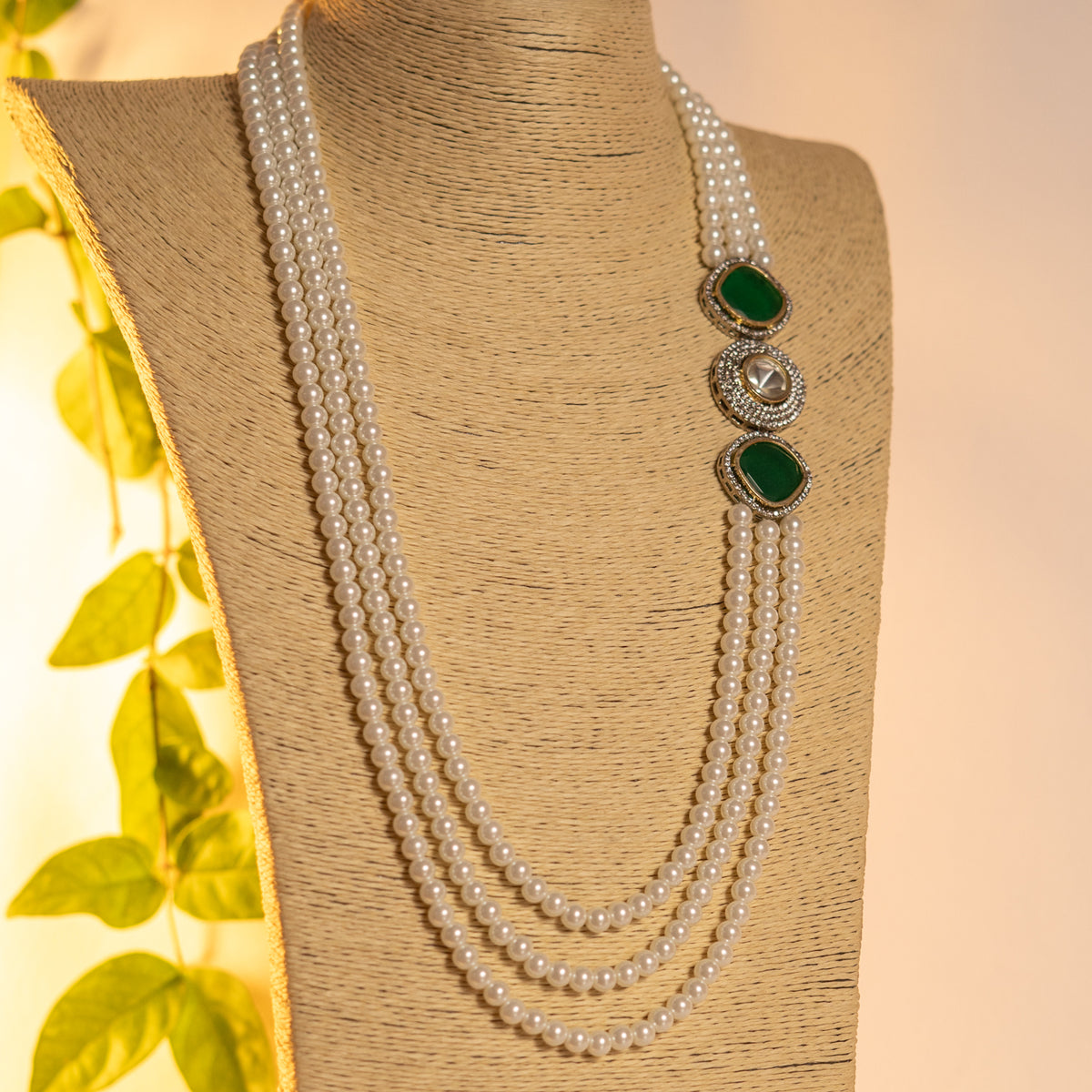 SIRENE PEARL MONALISA STONE AND AD STONE MALA WITH EARRINGS ML14