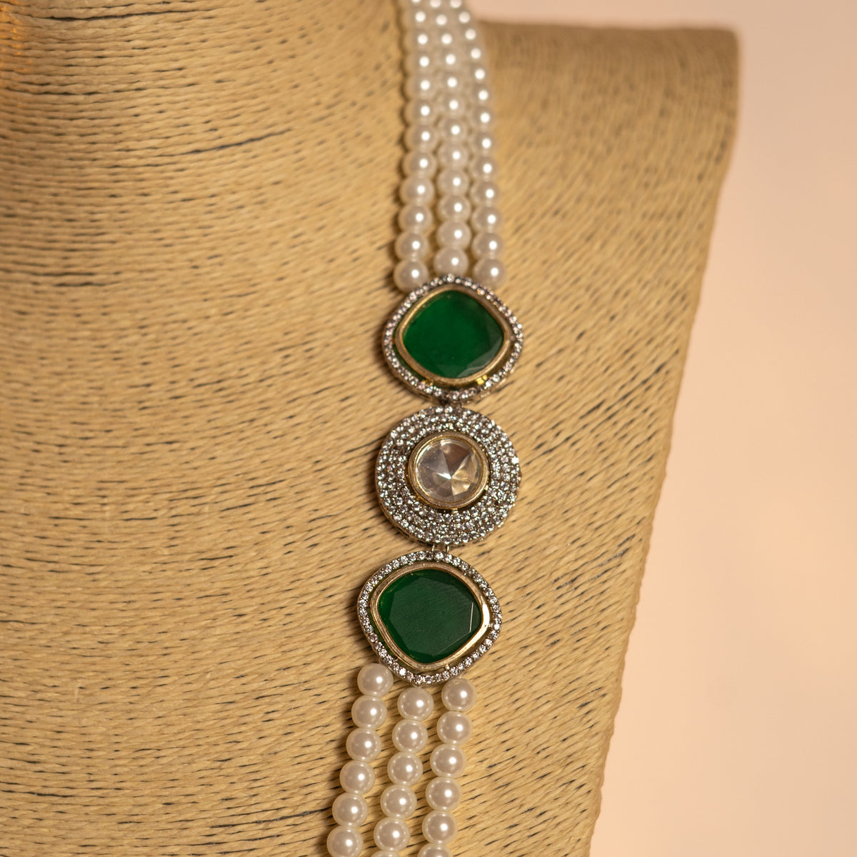 SIRENE PEARL MONALISA STONE AND AD STONE MALA WITH EARRINGS ML14