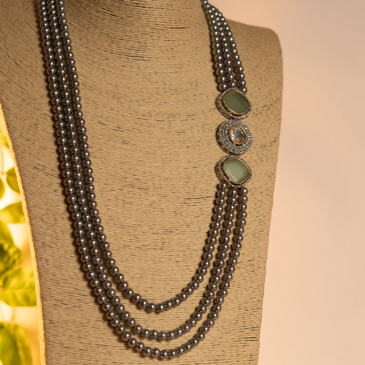 SIRENE PEARL MONALISA STONE AND AD STONE MALA WITH EARRINGS ML14