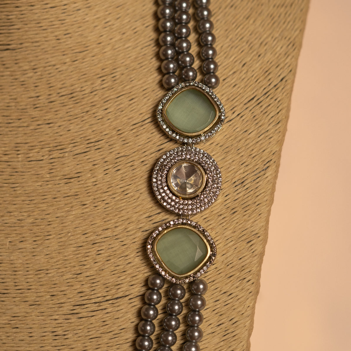 SIRENE PEARL MONALISA STONE AND AD STONE MALA WITH EARRINGS ML14