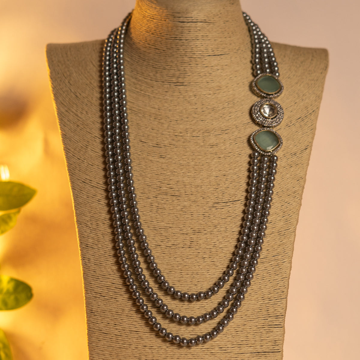 SIRENE PEARL MONALISA STONE AND AD STONE MALA WITH EARRINGS ML14