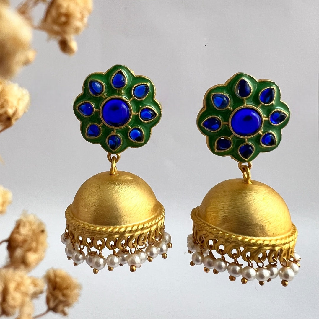 PENELOPE HANDMADE AND HANDPAINTED GOLDTONED JHUMKA ER108