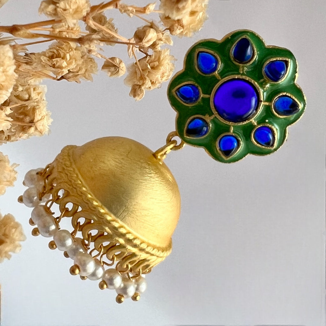 PENELOPE HANDMADE AND HANDPAINTED GOLDTONED JHUMKA ER108