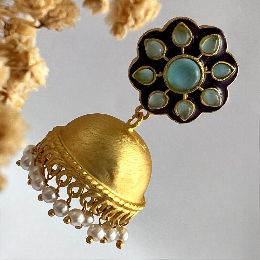 PENELOPE HANDMADE AND HANDPAINTED GOLDTONED JHUMKA ER108