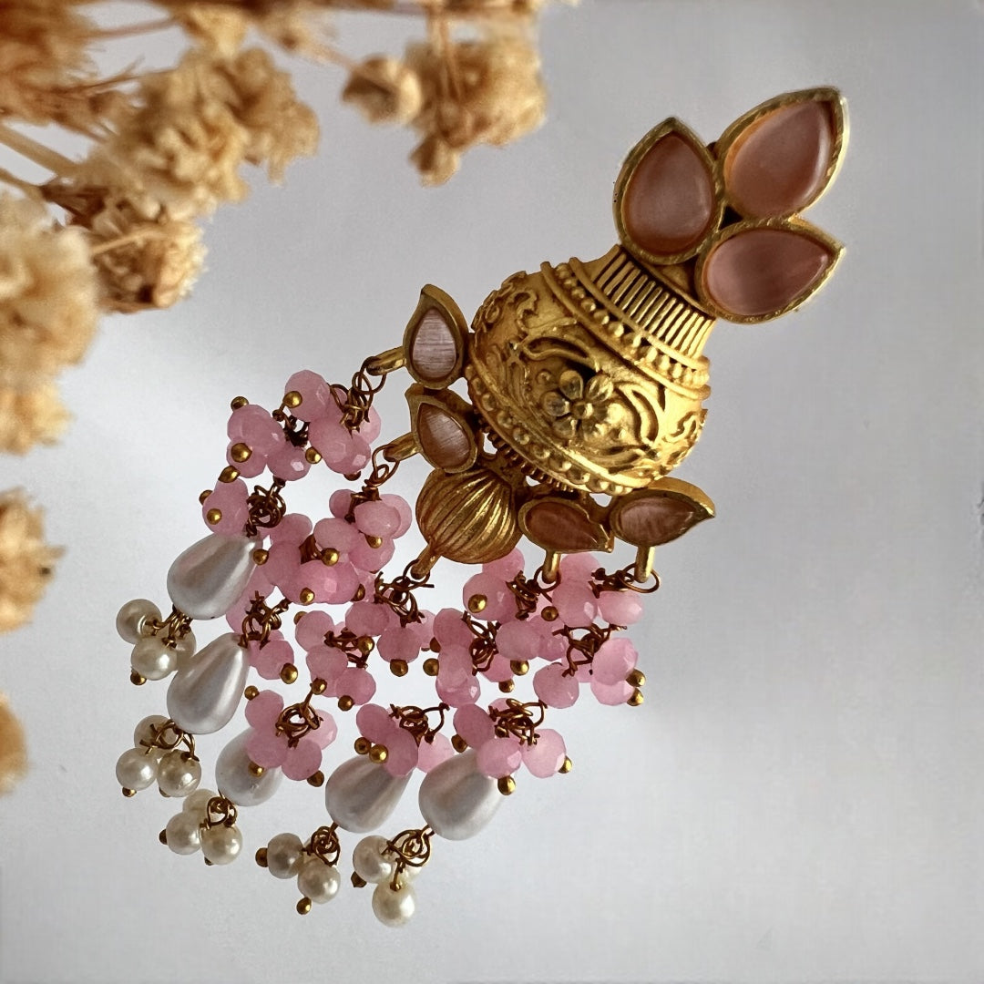 AQUARIUS SEMI HANDMADE MONOLISA AND BEADED GOLD-TONED EARRING -ER122