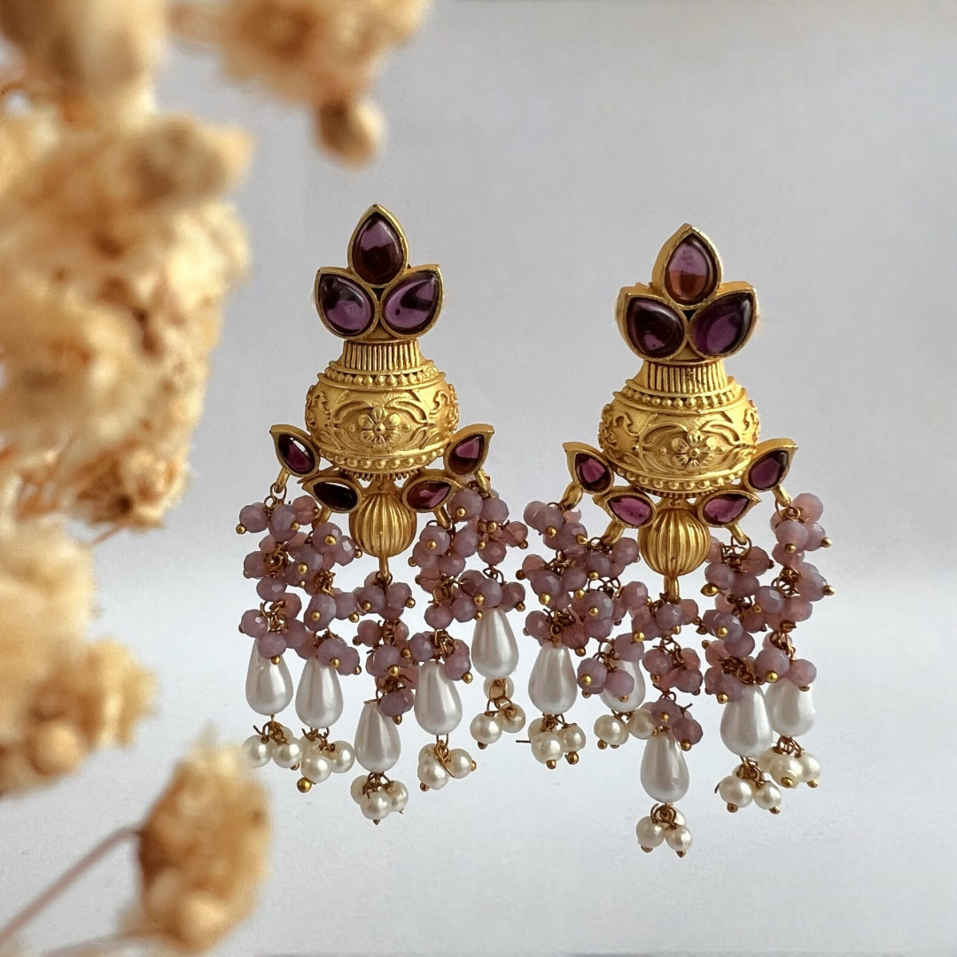 AQUARIUS SEMI HANDMADE MONOLISA AND BEADED GOLD-TONED EARRING -ER122