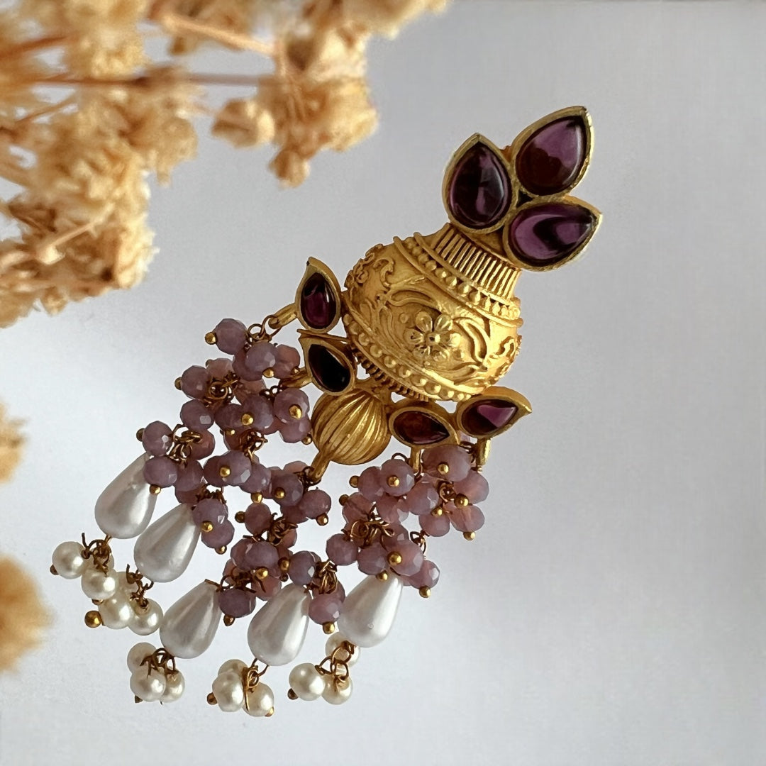 AQUARIUS SEMI HANDMADE MONOLISA AND BEADED GOLD-TONED EARRING -ER122