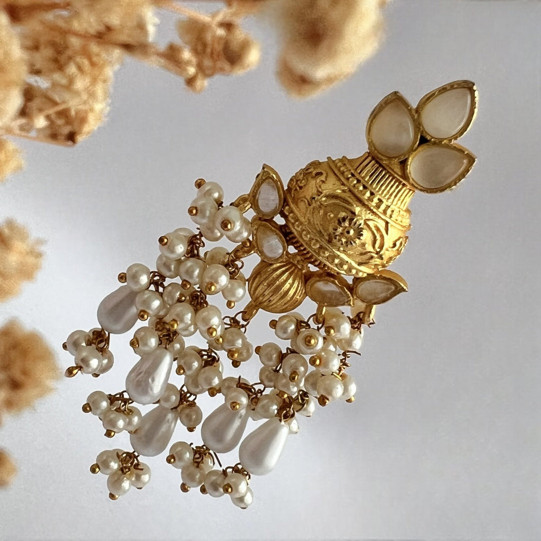 AQUARIUS SEMI HANDMADE MONOLISA AND BEADED GOLD-TONED EARRING -ER122