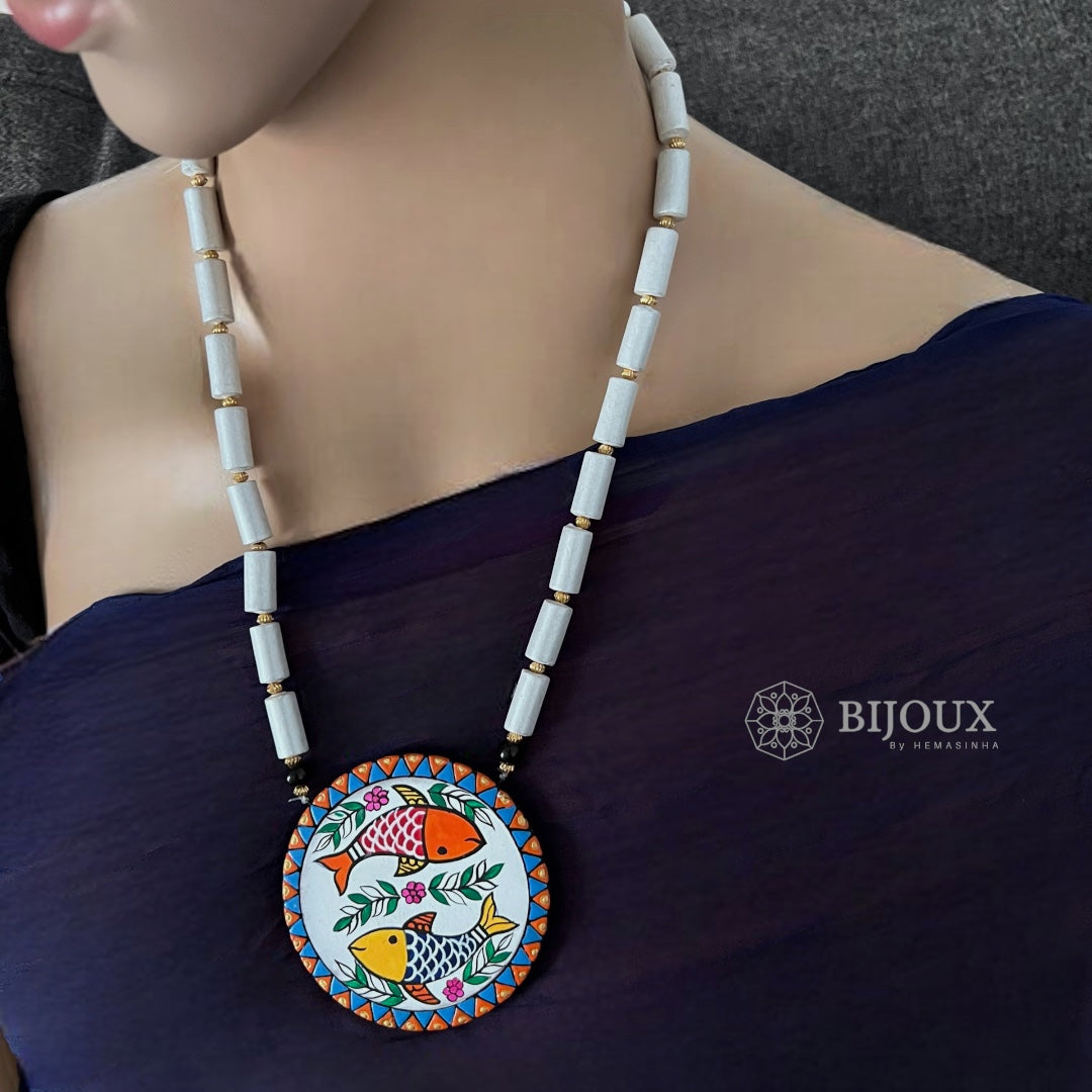 JOY OF TWO FISH ART TEROCOTTA  NECKLACE WITH EARRINGS TR26